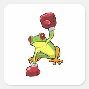 Sticker Carré Grenouille à la boîte avec gants de boxe
