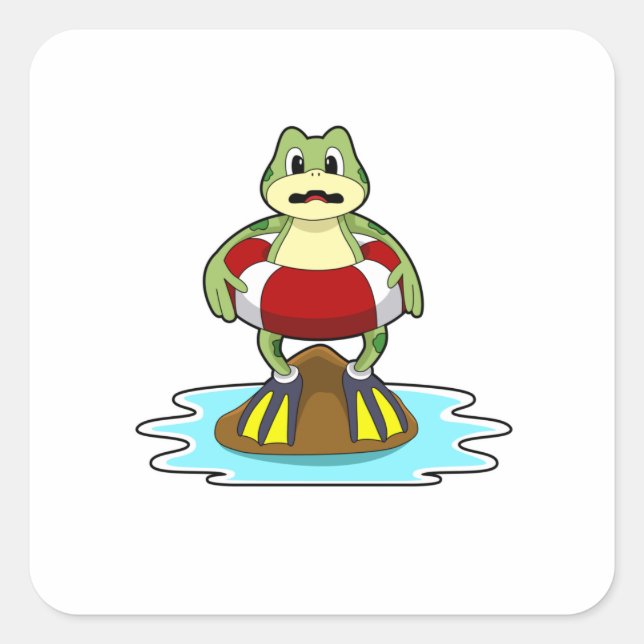 Sticker Carré Grenouille à la natation avec anneau de natation (Devant)