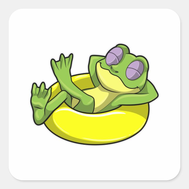 Sticker Carré Grenouille à la natation avec anneau de natation (Devant)