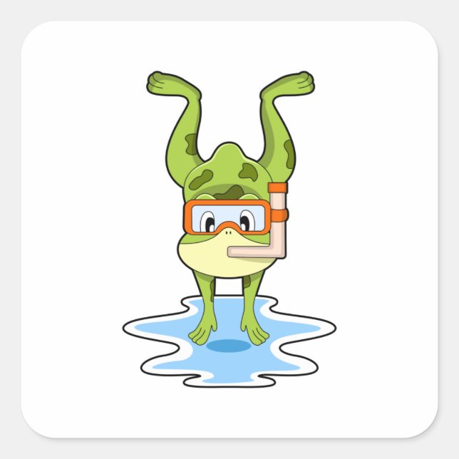 Sticker Carré Grenouille à la plongée avec tuba (Devant)