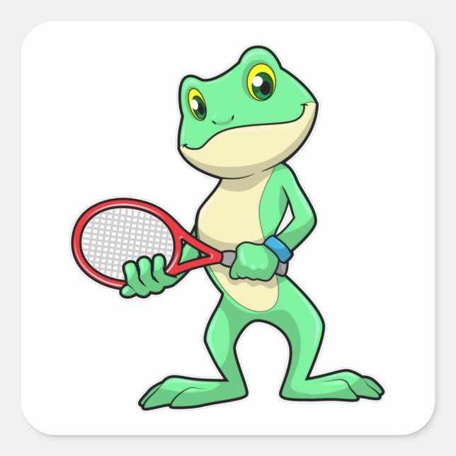 Sticker Carré Grenouille au tennis avec raquette de tennis (Devant)