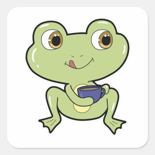 Sticker Carré Grenouille avec la coupe de café (Devant)