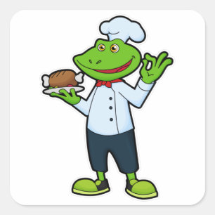 Sticker Carré Grenouille comme cuisiner avec assiette de service