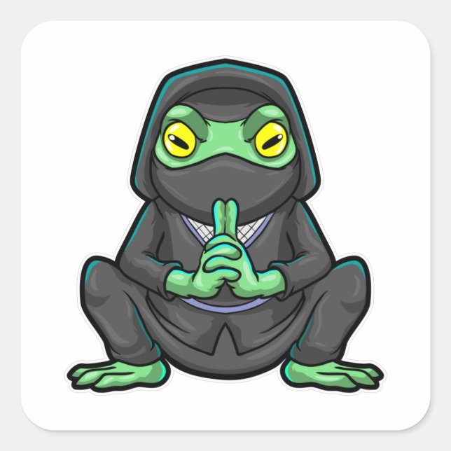 Sticker Carré Grenouille comme Ninja en noir (Devant)