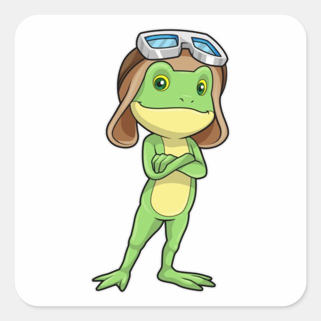 Sticker Carré Grenouille comme pilote avec Casquette et lunettes (Devant)