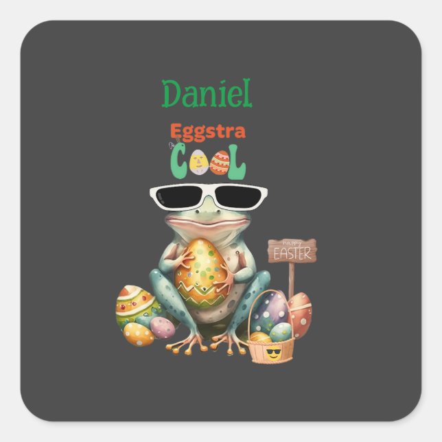 Sticker Carré Grenouille Cool Eggstra avec lunettes de soleil Bo (Devant)