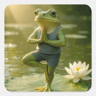 Sticker Carré Grenouille dans une posture d'arbre de yoga