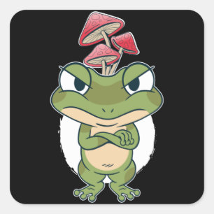 Sticker Carré Grenouille drôle aux champignons