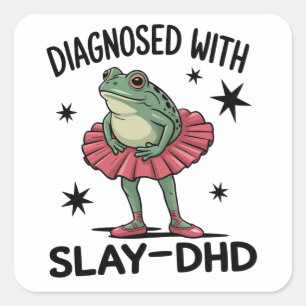 Sticker Carré Grenouille drôle TDAH Neurodivergent Meme Y2K Frog
