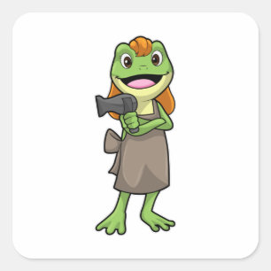 Sticker Carré Grenouille en coiffeur avec sèche-cheveux