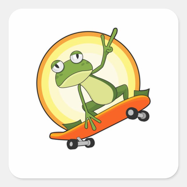 Sticker Carré Grenouille en patinage avec planche à roulettes (Devant)