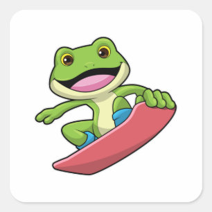 Sticker Carré Grenouille en Snowboard avec Snowboard