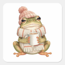 Grenouille et café d'une esthétique hivernale cosy