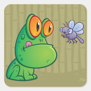 Sticker Carré Grenouille et libellule