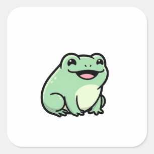 Sticker Carré Grenouille Heureuse – Illustration D'Animal Mignon