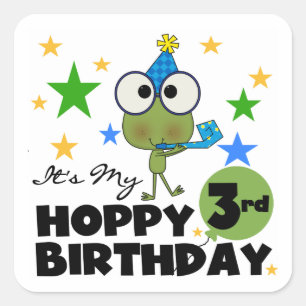 Sticker Carré Grenouille-Hoppy 3e Anniversaire Tshirts et cadeau
