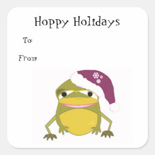 Sticker Carré Grenouille idiote avec un chapeau de Père Noël
