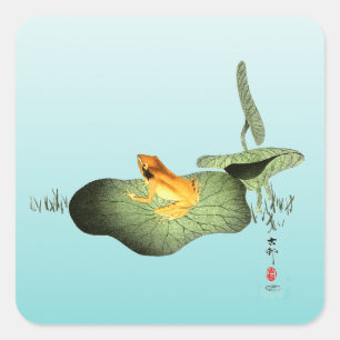 Sticker Carré Grenouille jaune sur feuille de lotus