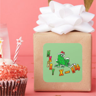 Sticker Carré Grenouille Père Noël Joyeux croûte de Noël. Autoco