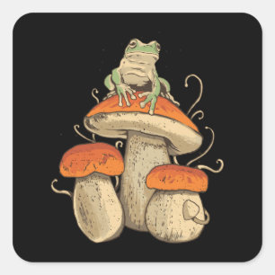 Sticker Carré Grenouille sur champignon