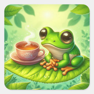 Sticker Carré Grenouille sur feuille avec