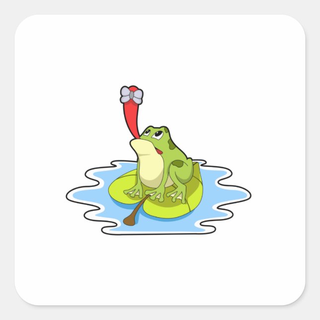 Sticker Carré Grenouille sur la feuille avec insecte (Devant)