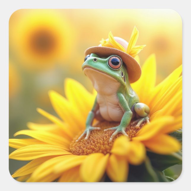 Sticker Carré Grenouille sur un tournesol (Devant)