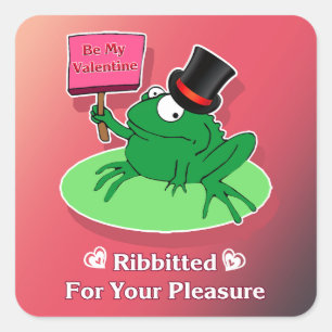 Sticker Carré Grenouille Valentine dans le chapeau être mon Vale