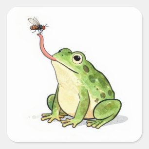 Sticker Carré Grenouille verte attrapant une mouche