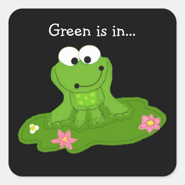 Sticker Carré Grenouille verte Googly (Devant)