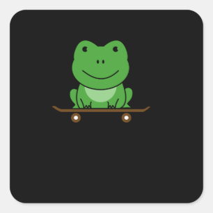 Sticker Carré Grenouille Verte Sur Skateboard Animaux Drôle Pour
