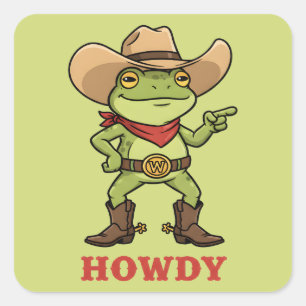 Sticker Carré Grenouille Western Yeehaw Salut Grenouille Mème dr