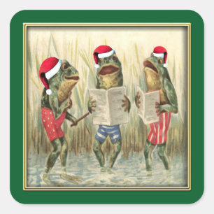 Sticker Carré Grenouilles chantant Joyeux Noël