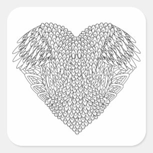 Sticker Carré Griffonnage à ailes de coeur