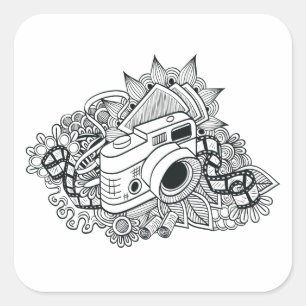 Sticker Carré Griffonnage d'appareil-photo de hippie