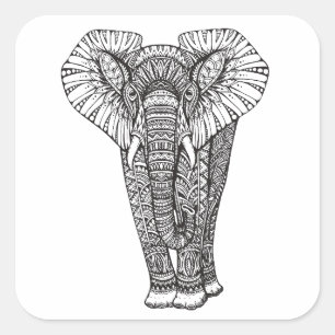 Sticker Carré Griffonnage d'éléphant modelé par imaginaire