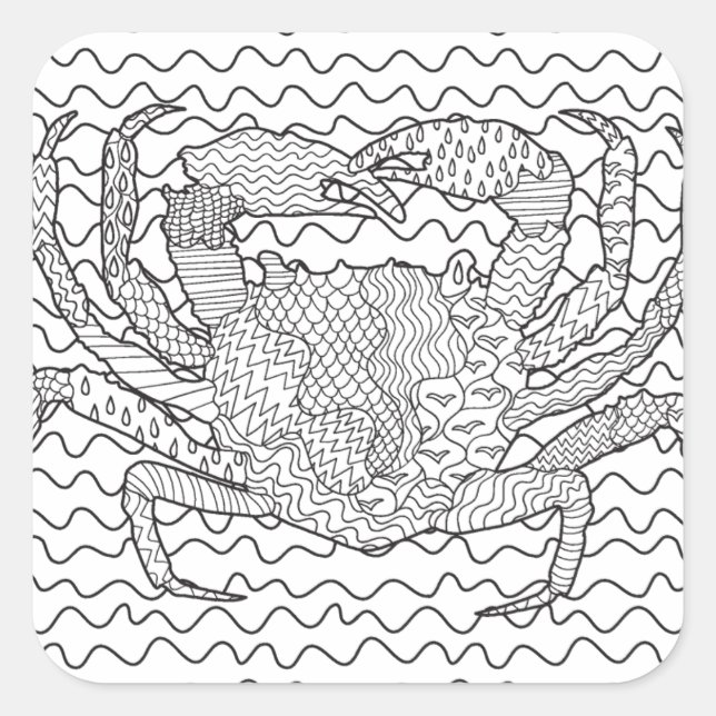 Sticker Carré Griffonnage détaillé de crabe de mer (Devant)