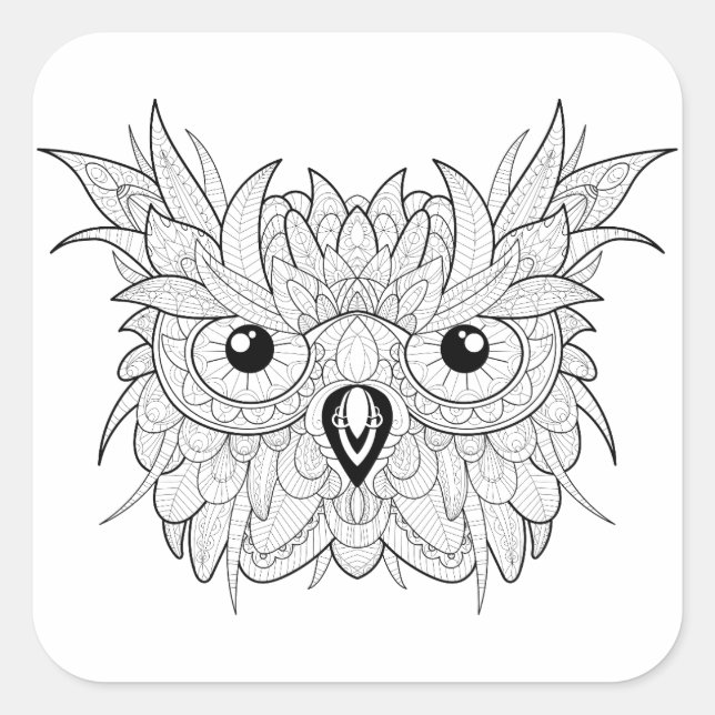 Sticker Carré Griffonnage mignon de portrait de hibou (Devant)