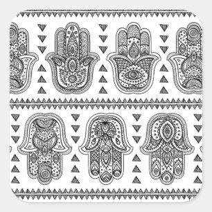 Sticker Carré Griffonnage tiré par la main indien de Hamsa