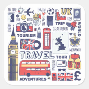 Sticker Carré Griffonnages de voyage de l'Angleterre