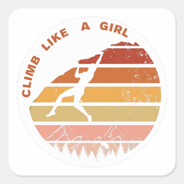 Sticker Carré Grimper comme une fille Retro Rock Escalade Sticke (Devant)