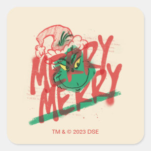 Sticker Carré Grinch Grunge Graphique Joyeux Joyeux