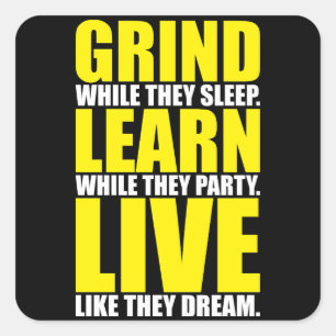 Sticker Carré Grind, Learn, Live - Motivation