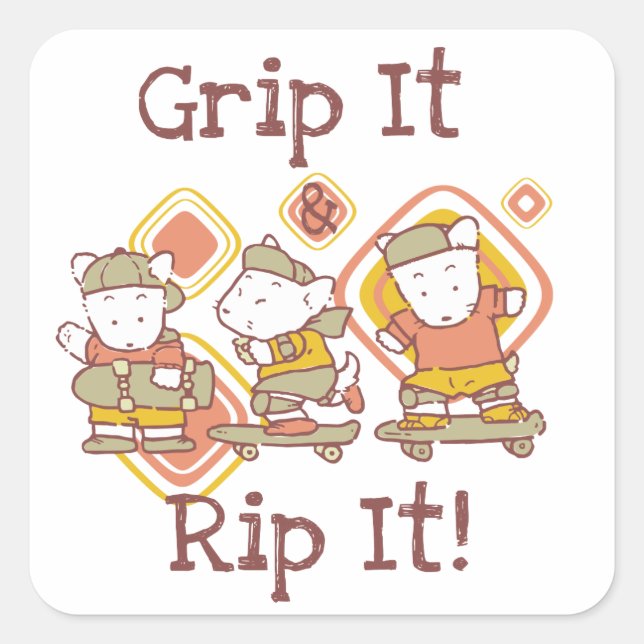 Sticker Carré Grip It et Rip It Skateboard (Devant)
