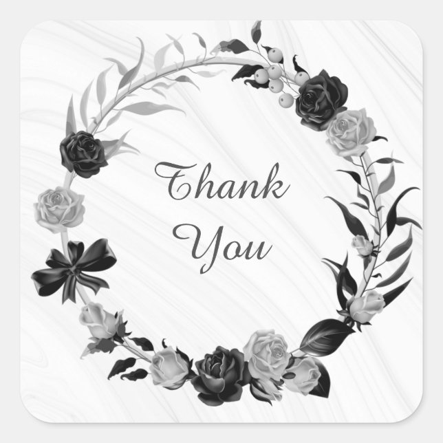 Sticker Carré gris argenté et mariage floral noir (Devant)