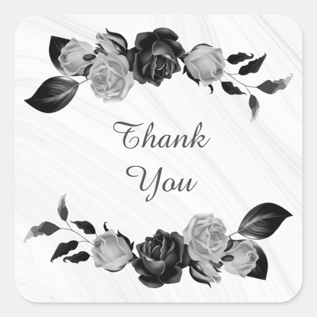 Sticker Carré gris argenté et mariage floral noir (Devant)
