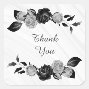 Sticker Carré gris argenté et mariage floral noir