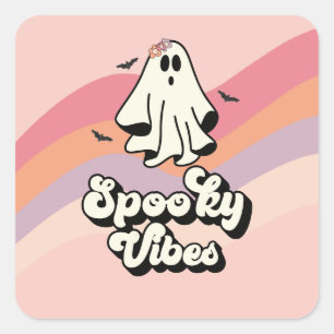 Sticker Carré groovy Fantôme rétro Halloween Vibes effrayantes A