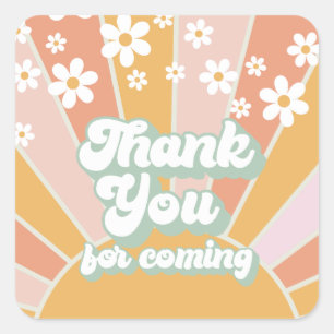 Sticker Carré Groovy Retro Sunshine Merci