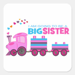 Sticker Carré Grosse soeur du train rose
